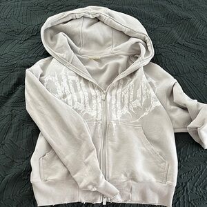 Gray Graphic Zip-Up Hoodie from Young La!
